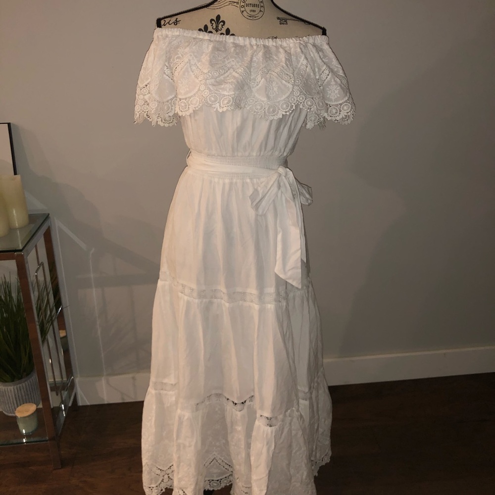 Long white lace dress